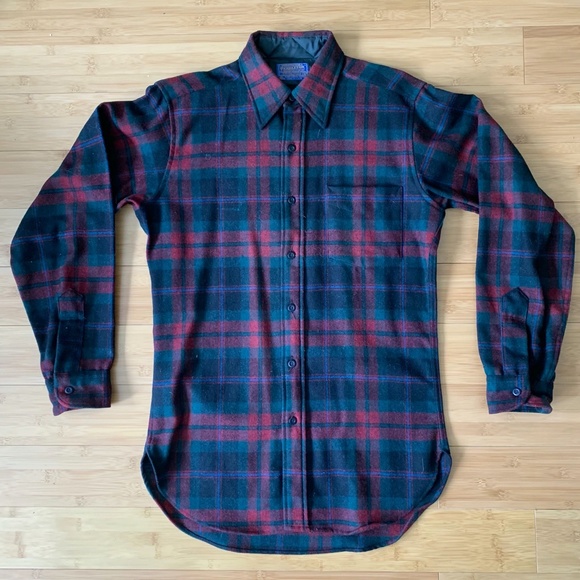 Vintage 60s Pendleton Fireside Shirt Sz Small Red Plaid Wool Collar One Pocket - Picture 2 of 12